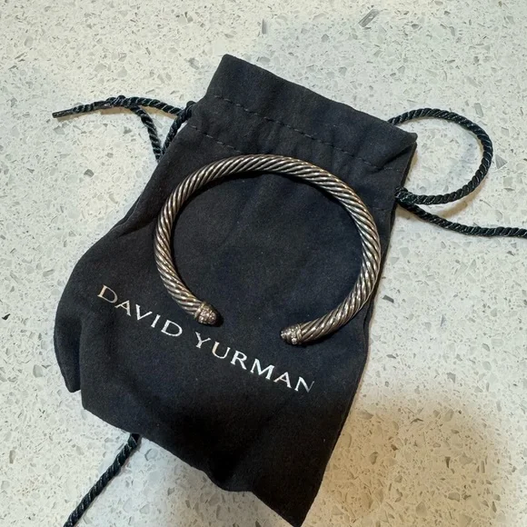 David Yurman Sterling Silver Cable Classics Diamond Cuff Bracelet - Picture 1 of 10